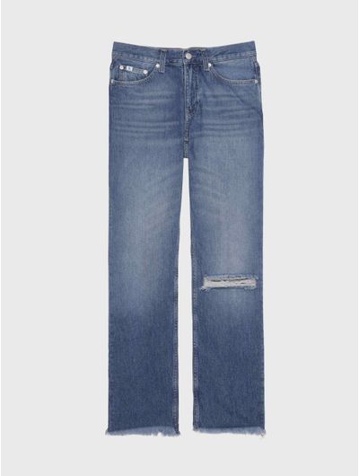 Jeans-Calvin-Klein-Straight-Fit-Ripped-Mujer-Azul