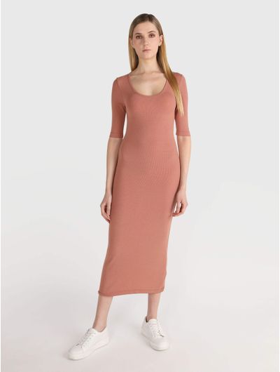 Vestido-Calvin-Klein-Acanalado-Mujer-Rosa