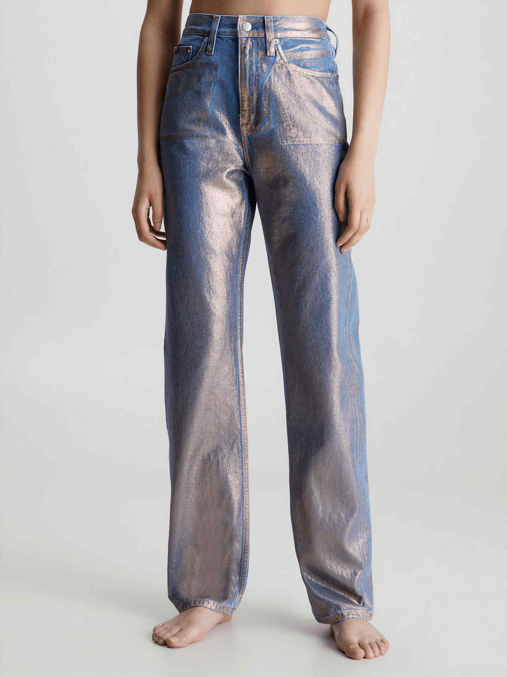 Jeans Calvin Klein High Rise Straight Mujer Metalizado