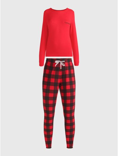 Pijama-Calvin-Klein-de-Playera-con-Pantalon-Mujer-Rojo