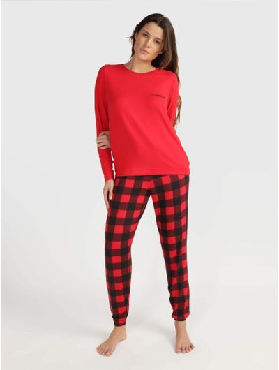 Pijama-Calvin-Klein-de-Playera-con-Pantalon-Mujer-Rojo