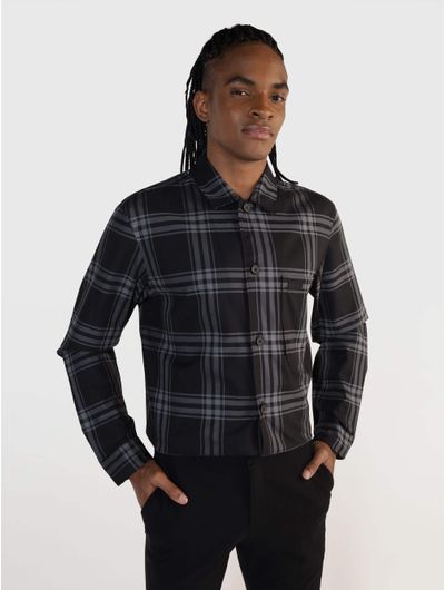 Camisa-Calvin-Klein-Cuadros-Hombre-Negro