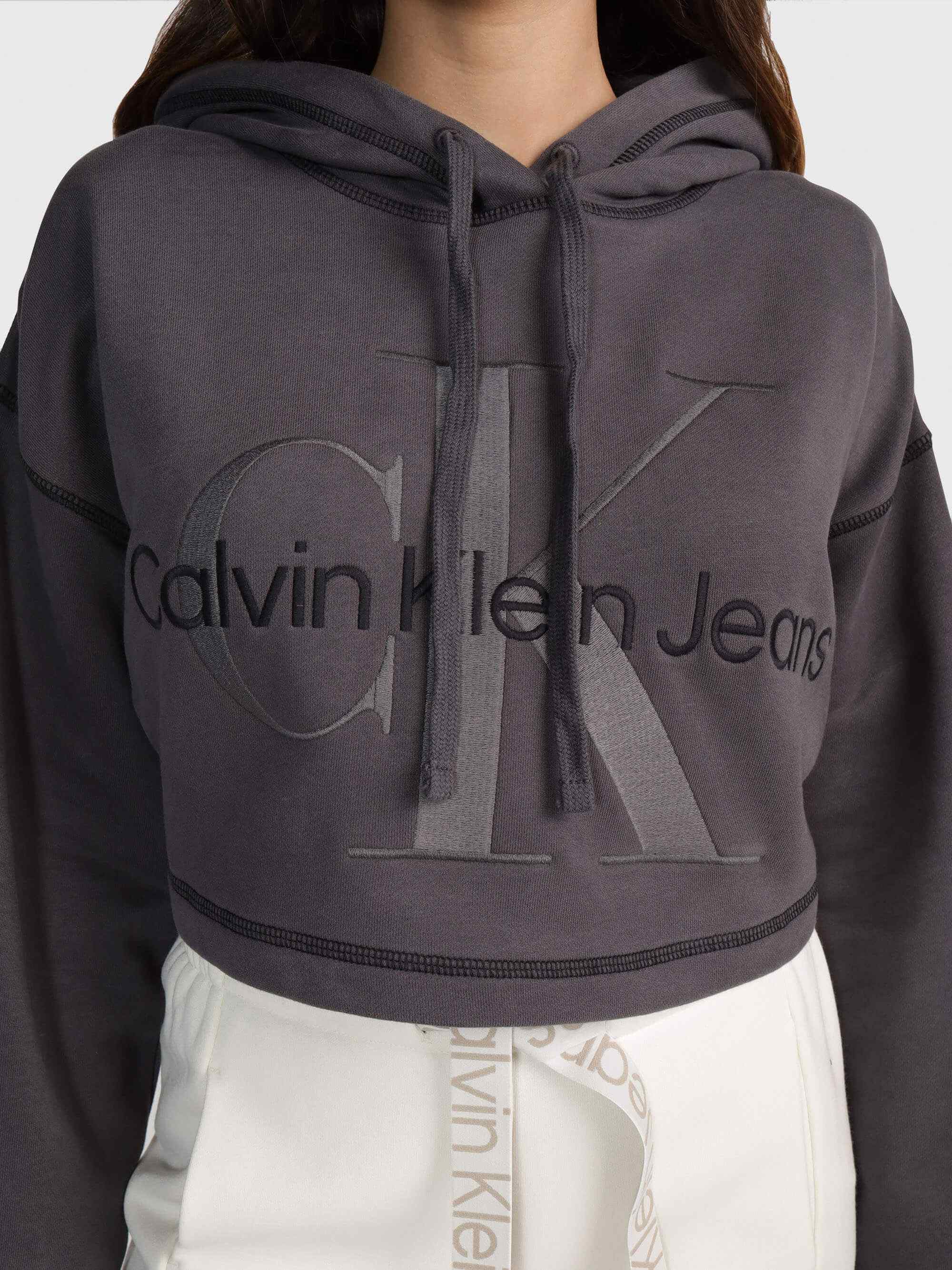 Sudadera Calvin Klein con Monograma Mujer Gris