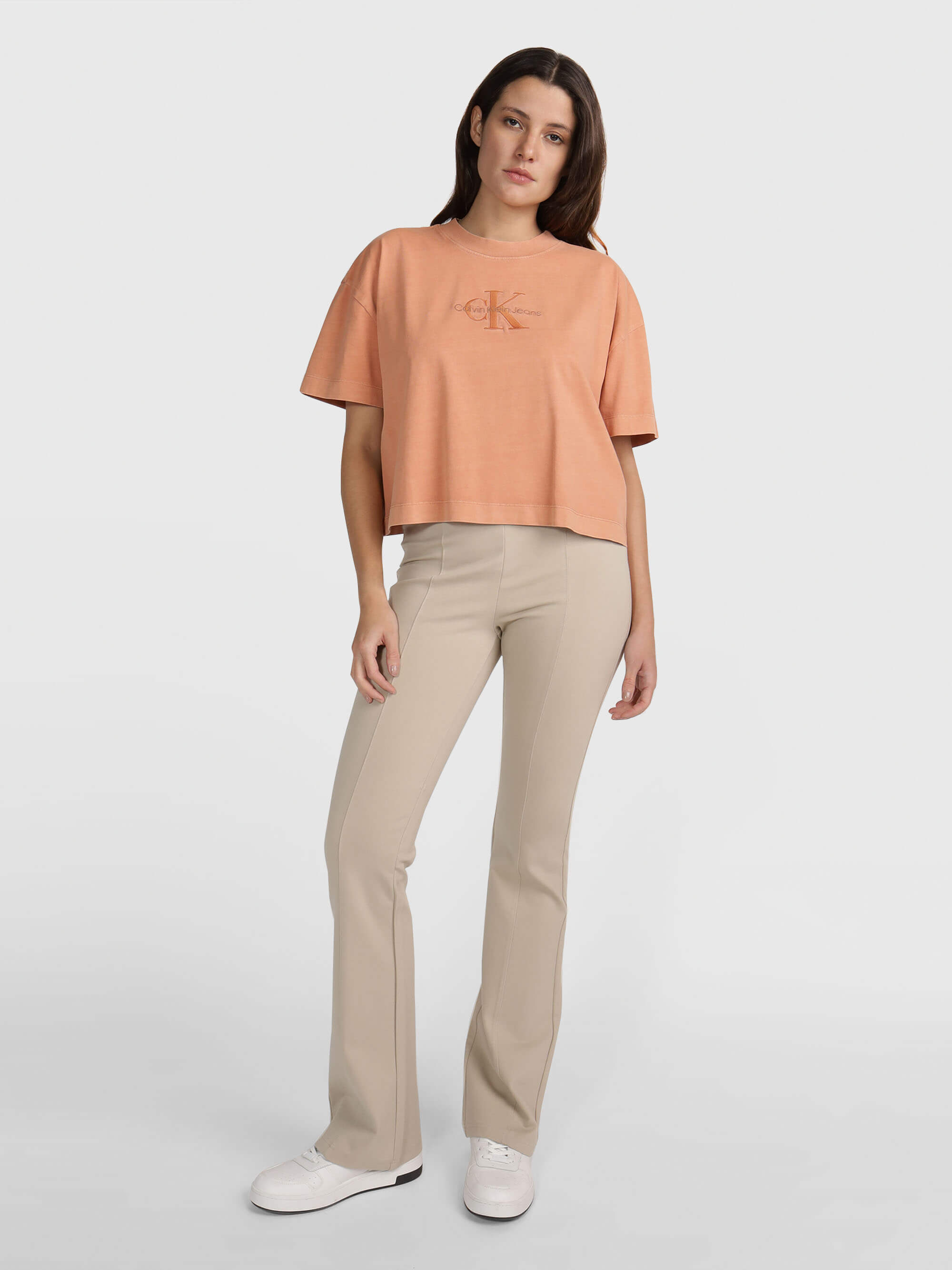 Pantalón Calvin Klein con Logo Mujer Beige