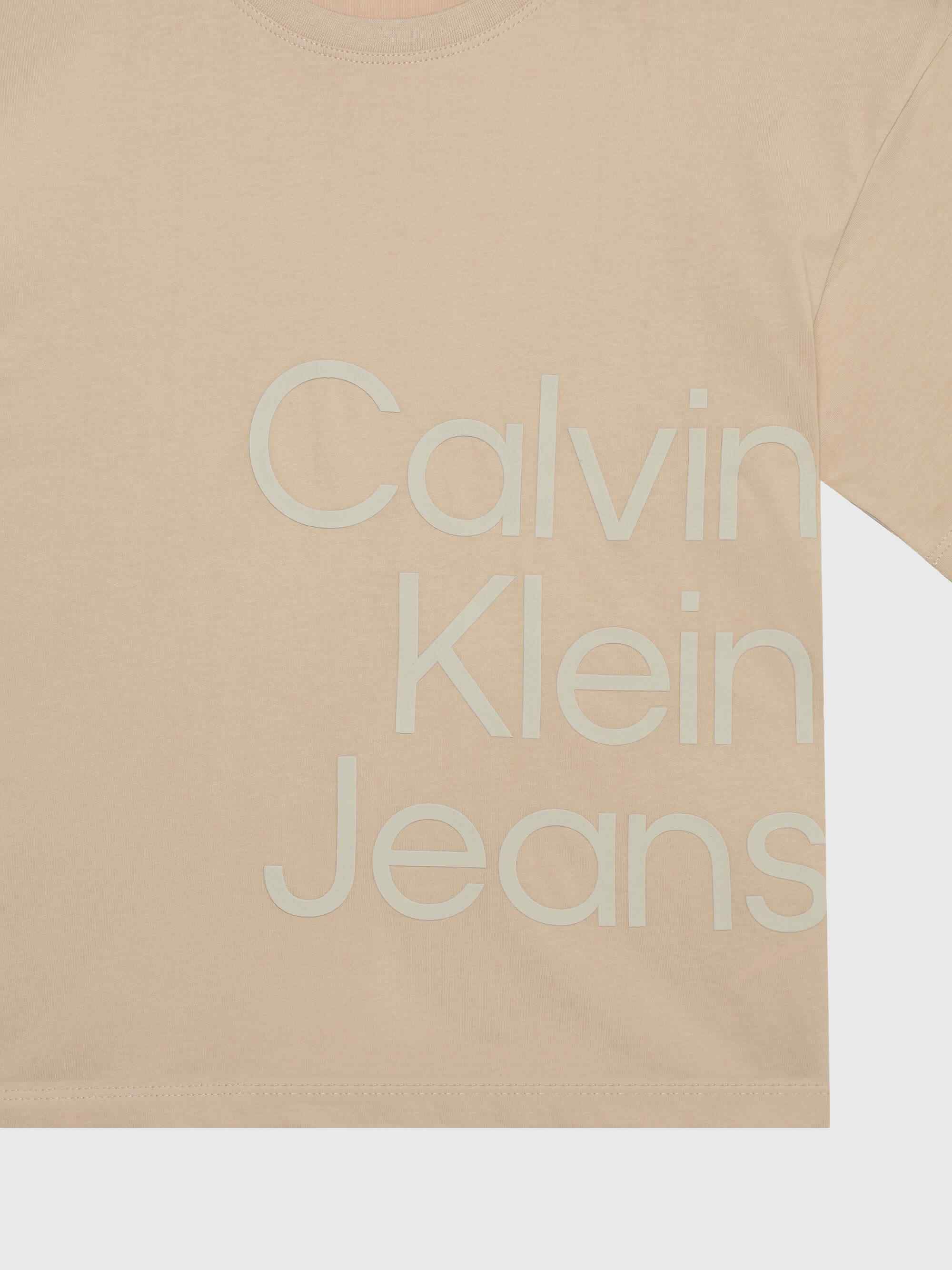 Playera Calvin Klein Logo Niña Beige