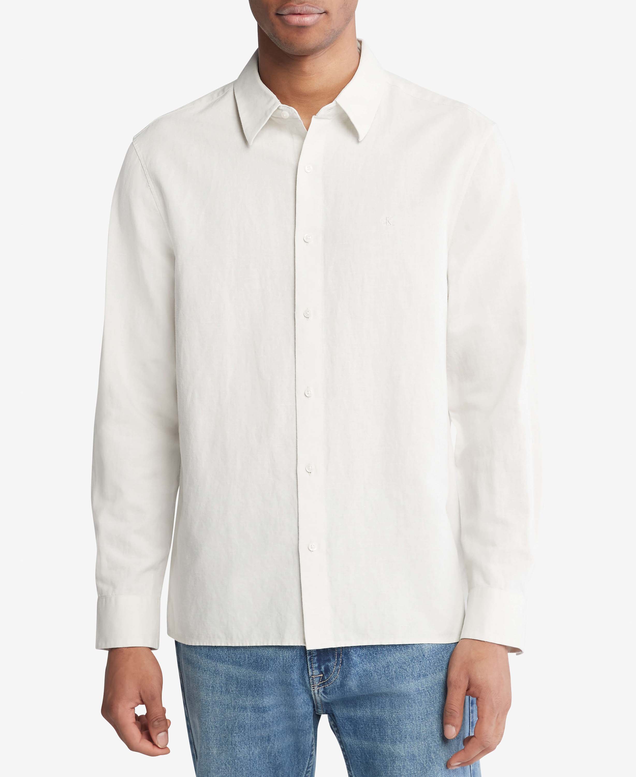 Camisa Calvin Klein Lino Hombre Blanco