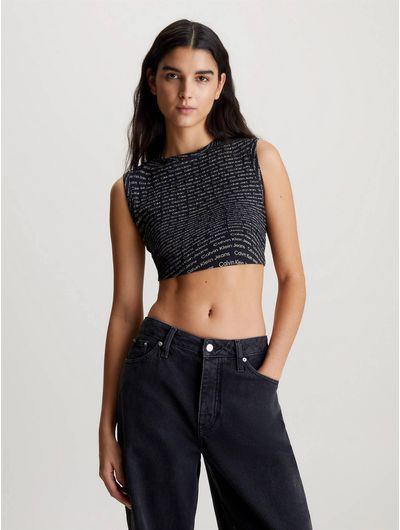 Crop-Top-Calvin-Klein-Logo-Estampado-Mujer-Negro