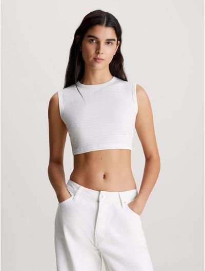 Crop-Top-Calvin-Klein-Logo-Estampado-Mujer-Blanco