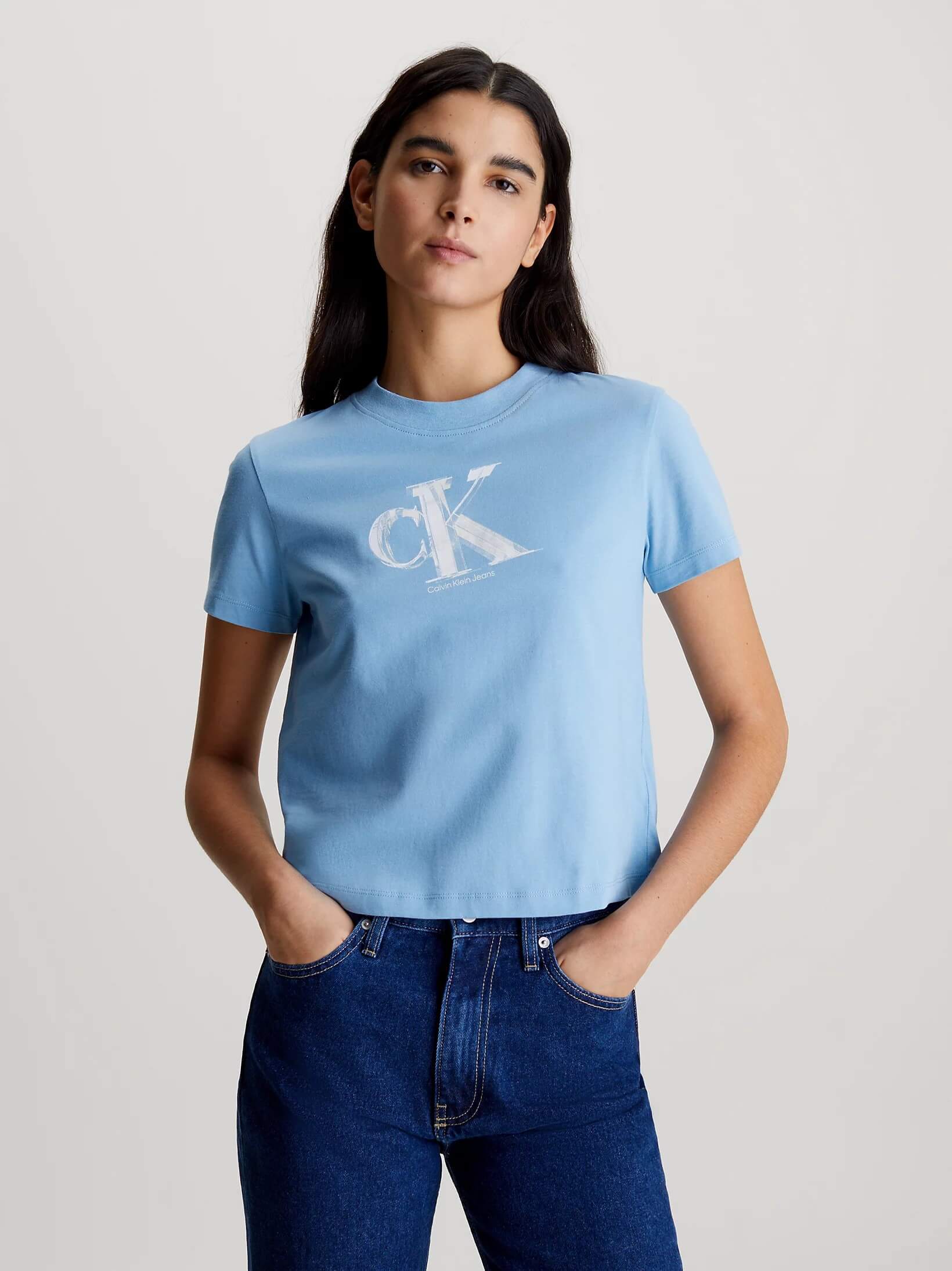 Playera Calvin Klein Diseño Monograma Mujer Azul