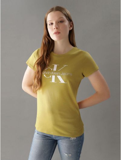 Playera-Calvin-Klein-con-Logo-Metalizado-Mujer-Verde-Olivo