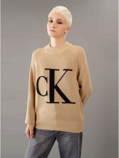 Sueter-Calvin-Klein-Monograma-Bordado-Mujer-Beige