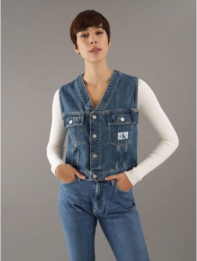 Chaleco-Calvin-Klein-Logo-en-Bolsillo-Mujer-Azul