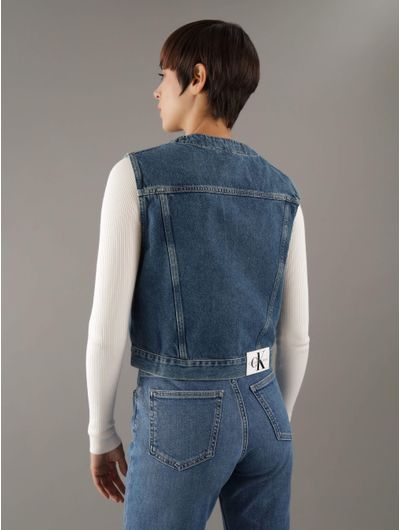 Chaleco-Calvin-Klein-Logo-en-Bolsillo-Mujer-Azul