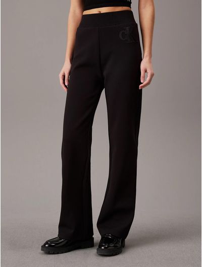 Pants-Calvin-Klein-Acampanado-Monograma-Mujer-Negro