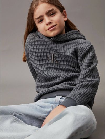 Sudadera-Calvin-Klein-Acolchada-Jacquard-Niño-Gris