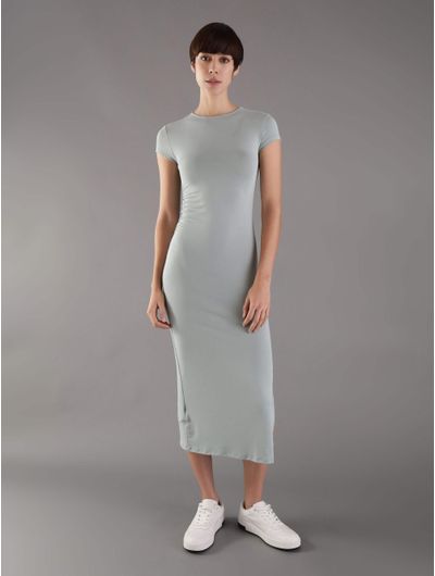 Vestido-Calvin-Klein-Lateral-Fruncido-Mujer-Verde