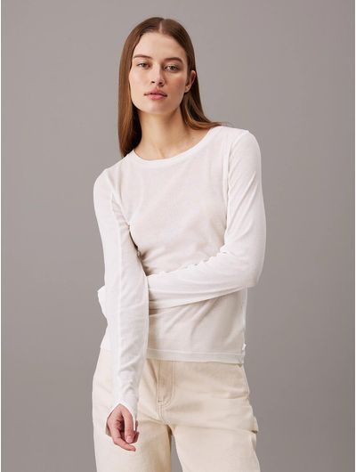 Blusa-Calvin-Klein-de-Punto-Manga-Larga-Mujer-Beige