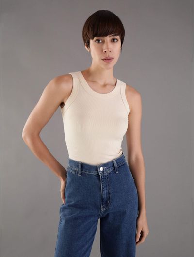 Top-Calvin-Klein-Acabado-Acanalado-Mujer-Beige