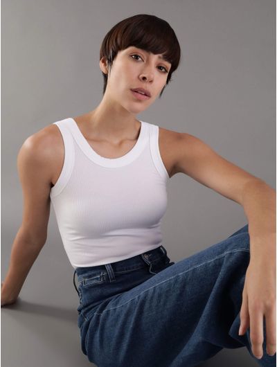 Top-Calvin-Klein-Acabado-Acanalado-Mujer-Blanco