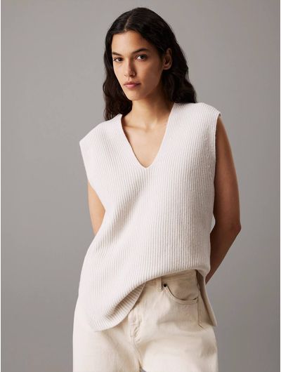 Chaleco-Calvin-Klein-Holgado-Lana-Mujer-Beige