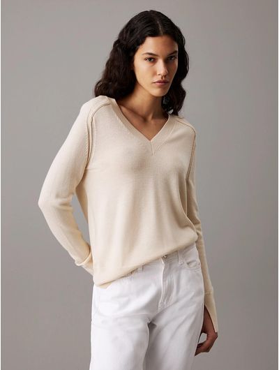 Sueter-Calvin-Klein-Canale-Cuello-en-Pico-Mujer-Beige