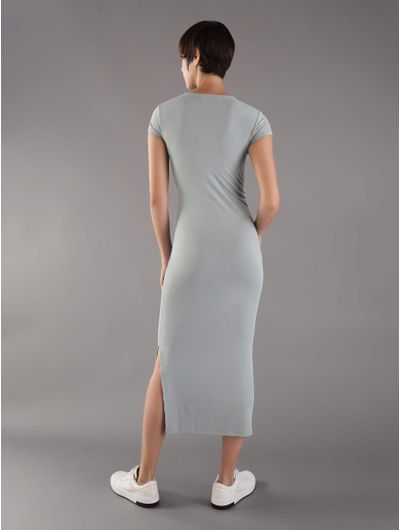 Vestido-Calvin-Klein-Lateral-Fruncido-Mujer-Verde