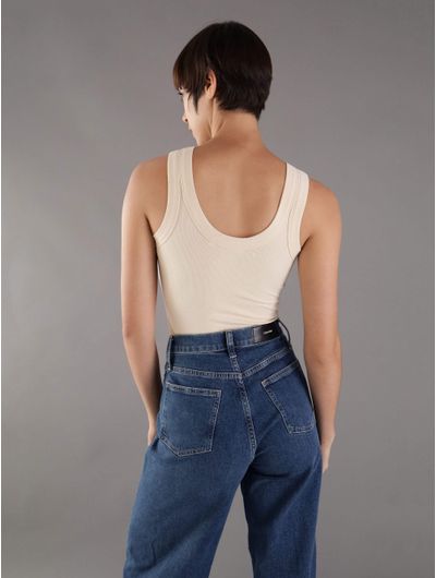 Top-Calvin-Klein-Acabado-Acanalado-Mujer-Beige