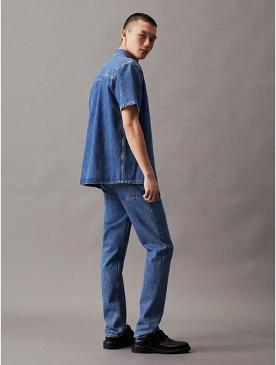 Camisa-Calvin-Klein-Manga-Corta-Denim-Hombre-Azul