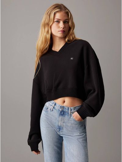 Sudadera-Calvin-Klein-Cropped-Mujer-Negro