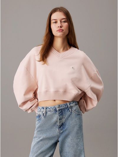 Sudadera-Calvin-Klein-Cropped-Mujer-Rosa