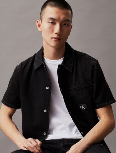 Camisa-Calvin-Klein-Manga-Corta-Denim-Hombre-Negro