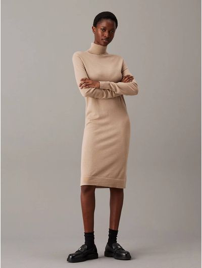 Vestido-Calvin-Klein-Recto-de-Merino-Mujer-Cafe