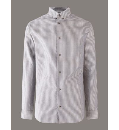 Camisa Calvin Klein con Estampado a Rayas Hombre Gris Camisas