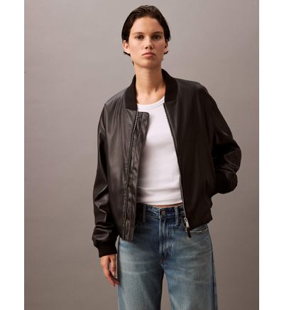 Chamarra Calvin Klein Bomber Piel Sintética Mujer Negro