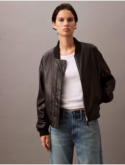 Chamarra-Calvin-Klein-Bomber-Piel-Sintetica-Mujer-Negro