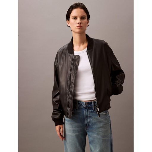 Chamarra Calvin Klein Bomber Piel Sintética Mujer Negro