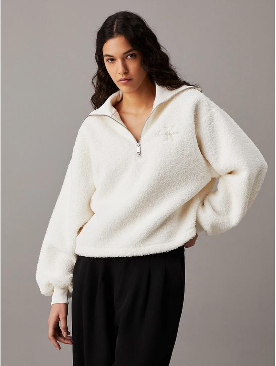 Sudadera-Calvin-Klein-Terry-con-Cierre-Mujer-Blanco