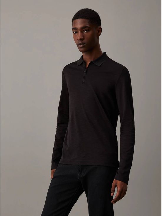 Polo-Calvin-Klein-Maga-Larga-con-Cierre-Hombre-Negro