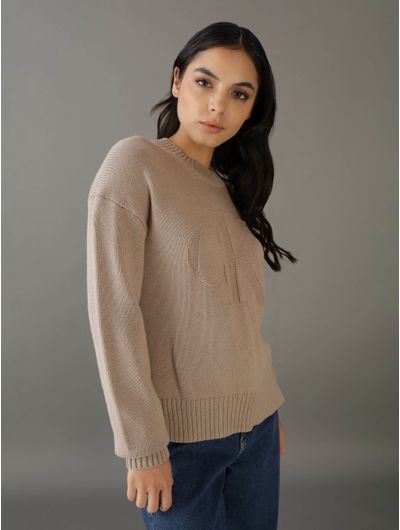 Sueter-Calvin-Klein-Monograma-en-Relieve-Mujer-Beige