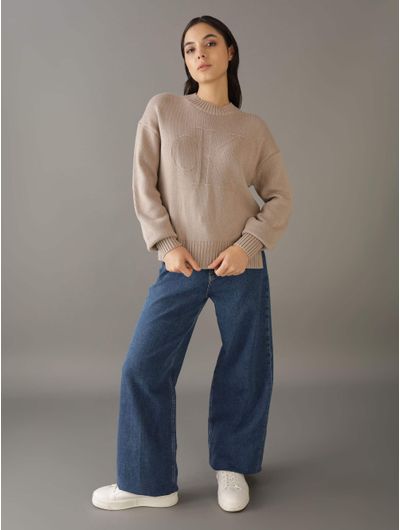 Sueter-Calvin-Klein-Monograma-en-Relieve-Mujer-Beige