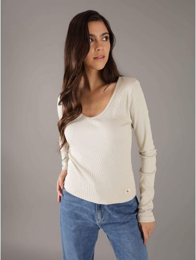 Playera-Calvin-Klein-Acanalada-Mujer-Beige