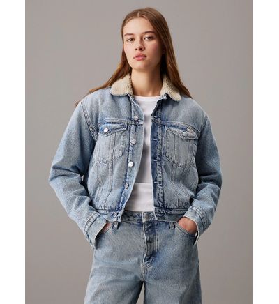 Chamarra Calvin Klein Denim Sherpa Mujer Azul Chamarras Calvin