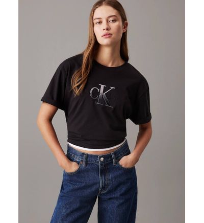 Ropa Playeras Con Estampado De Cuerpo De Mujer Playera Calvin Klein  Monologo Estampado Mujer Negro Playeras