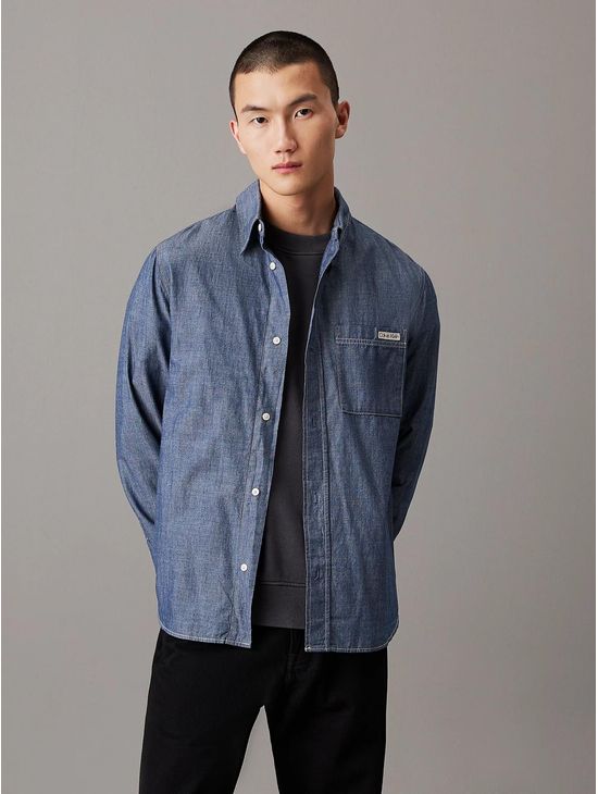 Camisa-Calvin-Klein-Chambray-Hombre-Azul