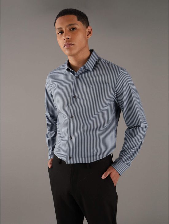 Camisa-Calvin-Klein-con-Estampado-A-Rayas-Hombre-Azul
