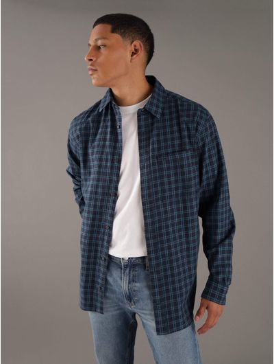 Camisa-Calvin-Klein-con-Estampado-A-Cuadros-Hombre-Azul