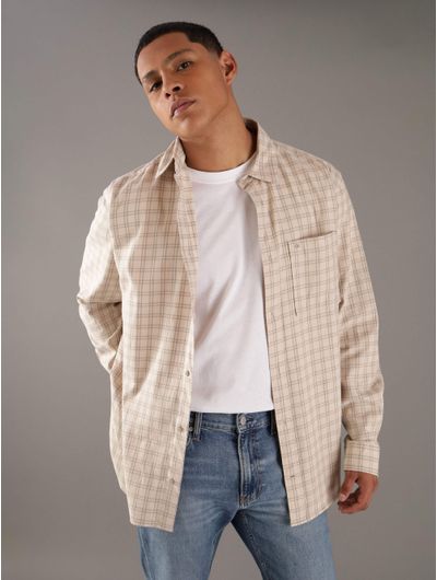 Camisa-Calvin-Klein-con-Estampado-A-Cuadros-Hombre-Beige