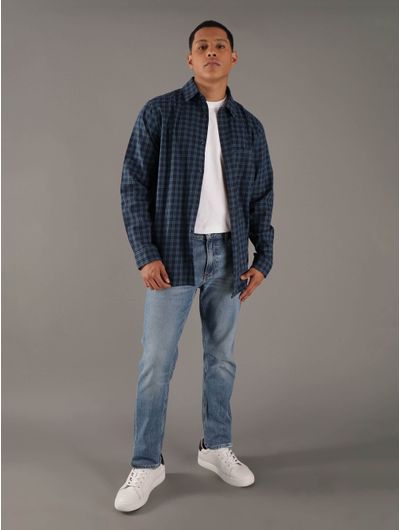 Camisa-Calvin-Klein-con-Estampado-A-Cuadros-Hombre-Azul