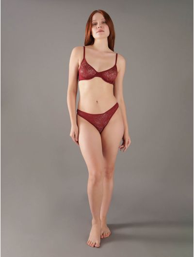 Tanga-Calvin-Klein-Sheer-Marquisette-Lace-Mujer-Rojo