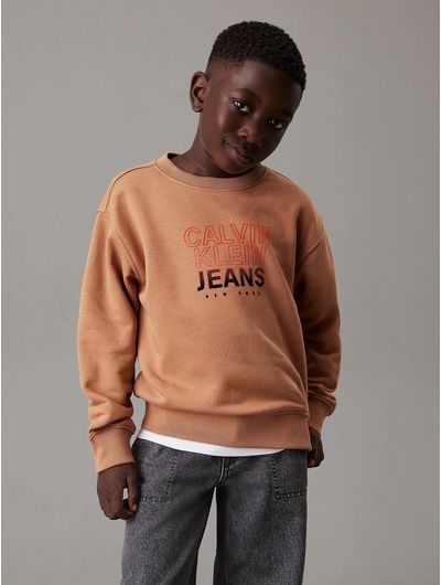 sudadera-calvin-klein-estampado-niño-cafe